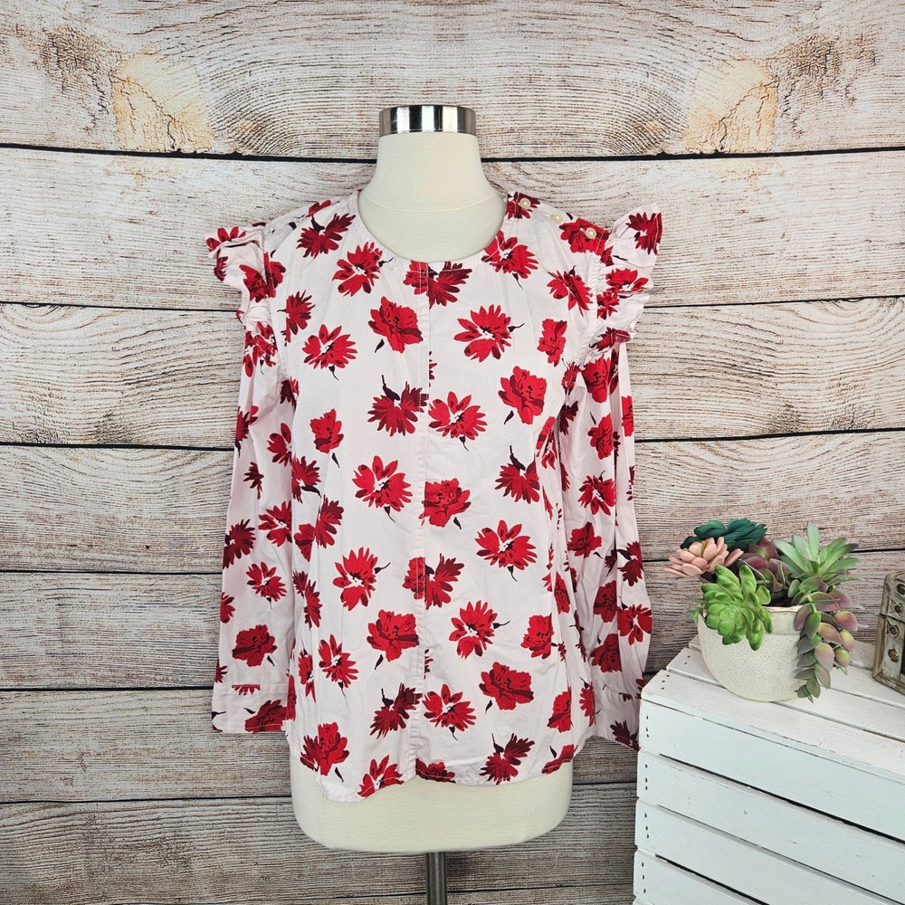 5/$25 Free Assembly Floral Blouse Red Flowers Ruffle Shirt‎ Womens Small S